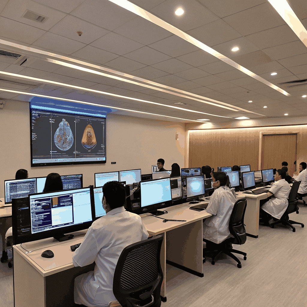 Students practicing in clinical skills laboratory