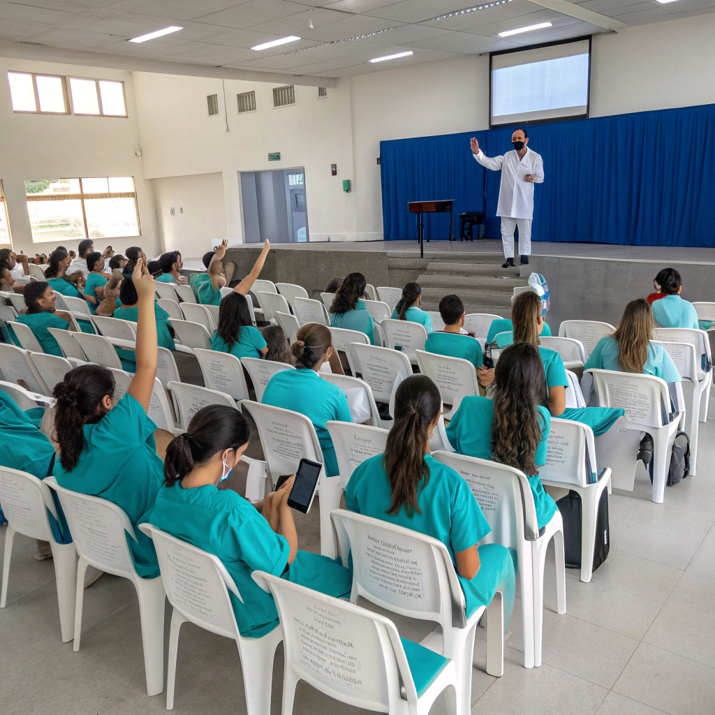 Modern medical lecture hall with students